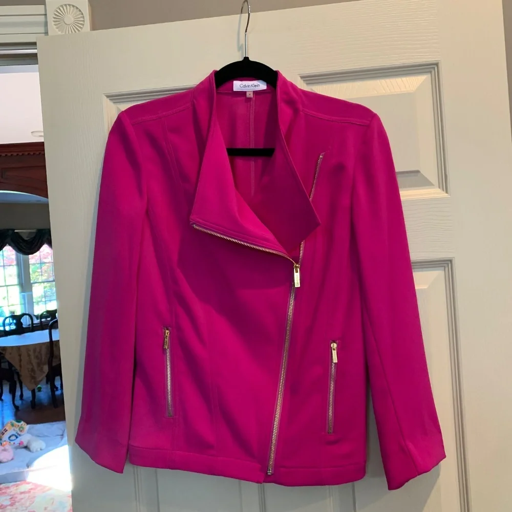 Calvin Klein Pink Moto Style Short Jacket /Scarf Set sz M - Picture 6 of 6